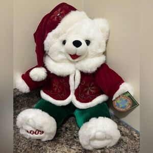 2009 Dan Dee Snowflake White Teddy Christmas Bear Plush 18" NWT Red Santa Suit